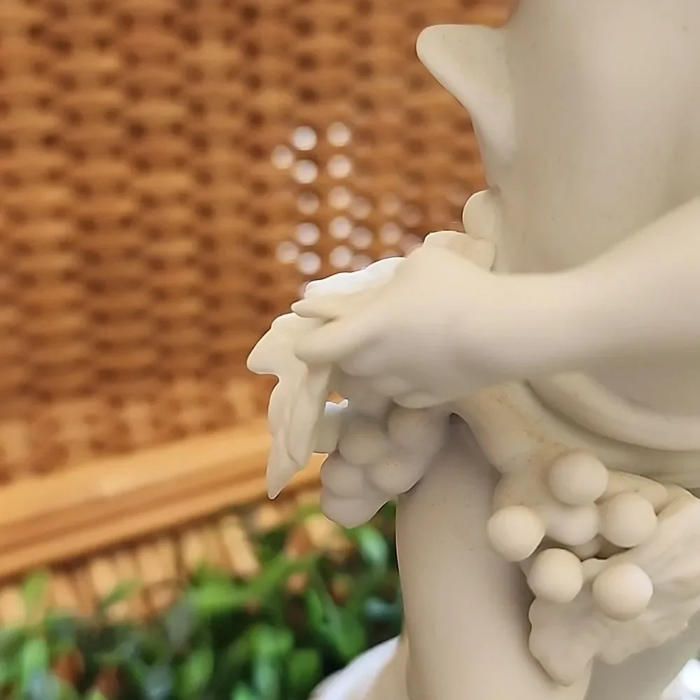 Vintage Bisque Porcelain Cherub Boy Holding Grapes Andrea By Sadek 1952